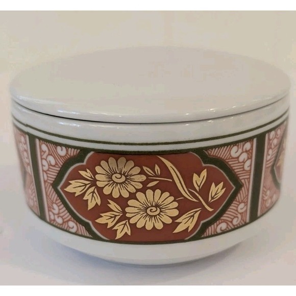 Source Unknown Other - VTG Chinese JINGDEZHEN Porcelain Powder Trinket Box Red Gold Floral Seal Mark
